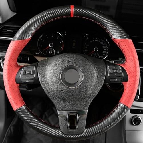 For Volkswagen Golf 6 Mk6 VW Polo Sagitar Bora Santana Jetta Mk6 Black Carbon fiber leather Car Steering Wheel Cover Auto parts