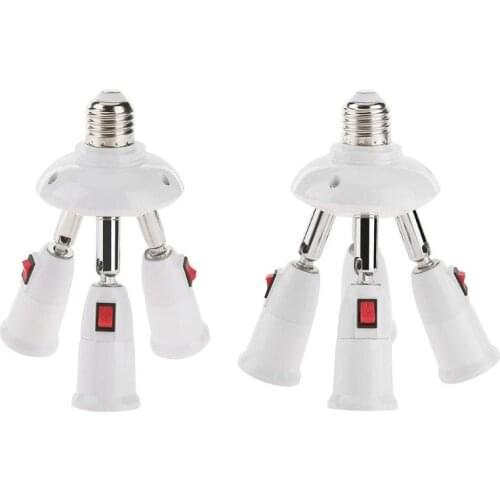 E27 Splitter 2/3/4/5 Heads Rotatable Lamp Base Adjustable LED Light Bulb Holder Converter Socket Light Bulb Holder with Swith
