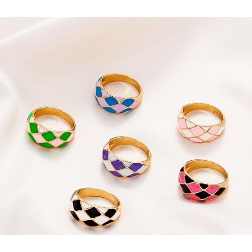 European American Fashion Checkered Rings for Women Ins Drip Oil Geometric Ring Color Index Finger Ring Party Female Jewelry