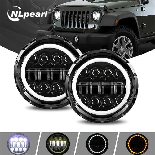 Nlpeal 7inch 12V 24V LED Headlight Hi/Lo Beam Car Led Driving Lights DRL White Amber Turn Signal for Lada Niva Offroad Motocycle
