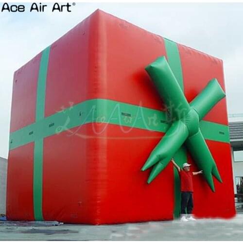 Giant 5 m H inflatable Christmas gift box model huge red box cube for advertising and lawn party