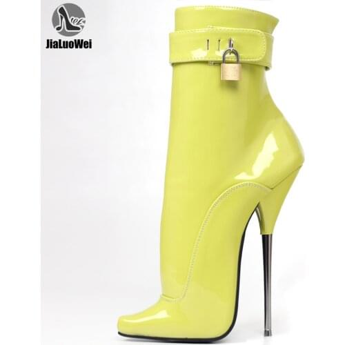 JIALUOWEI 7inch high heel Ballet Fetish Spike Heel Padlock Ankle Boot