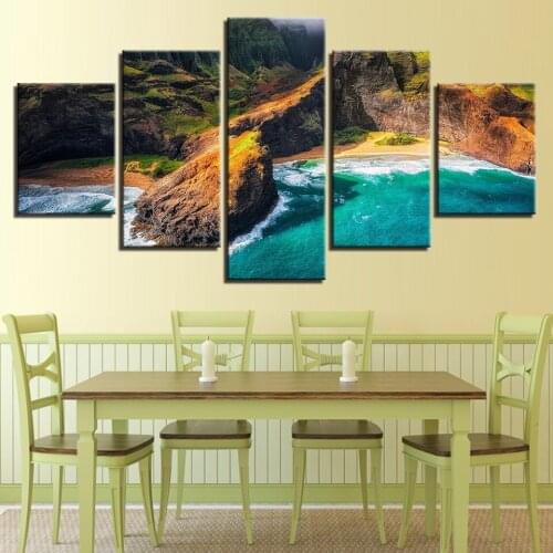 Painting HD Printed Canvas Wall Art Poster Home Decoration 5 Panel Kauai Hawaii Landscape Living Room Modular Pictures Framed