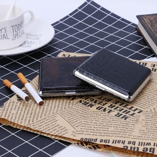 Leather Cigarette Case Personalized Creative 20 Sticks with Rubber Band Gift Box A0KE