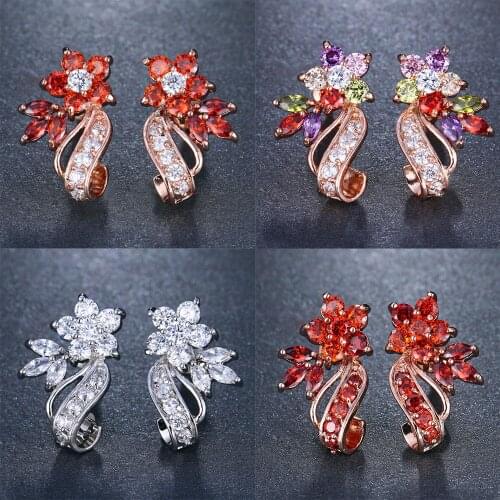 KSRA Trend Personality Colored Flower Zircon Earrings For Women Flower Bride Romantic Wedding Earrings Jewelry Accessories Gifts