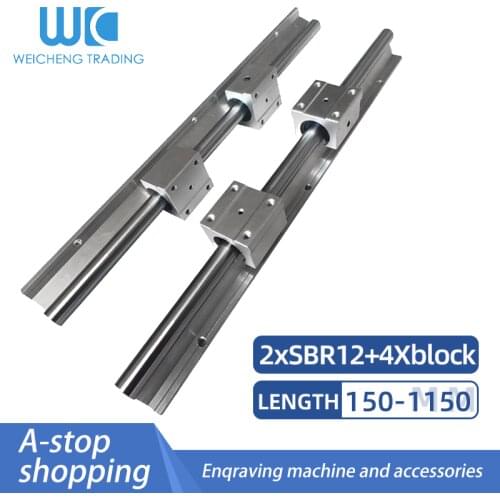 2Set guides rail SBR12 ANY LENGTH Fully Supported Linear Rail Slide Shaft Rod With 4Pcs SBR12UU Bearing Block