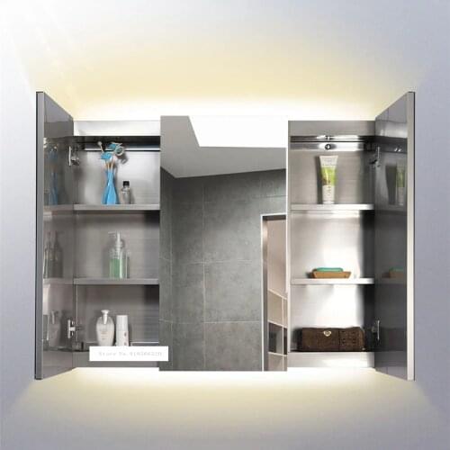 Stainless Steel Silver Mirror Cabinet Toilet Wall Mounted Cabinet Bathroom Storage Cabinet With Light 220V/110V 12W
