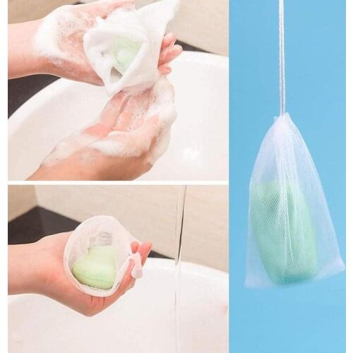 New Soap Foam Nylon Mesh Drawstring Closure Bubble Bag Foam Net Bath Cleaning Gloves Home Bathroom Products Bath Cleaning