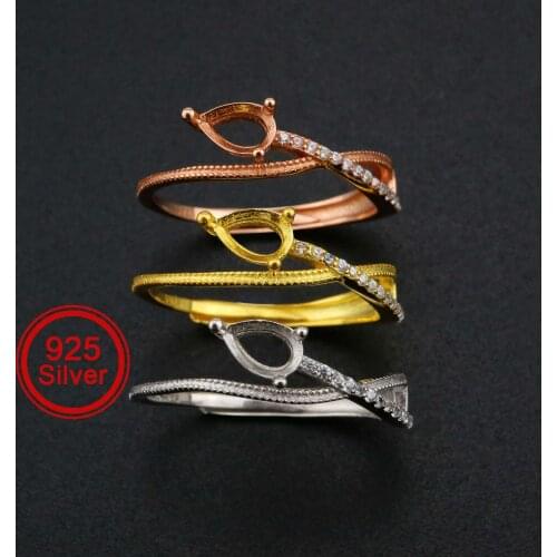 4x6MM Pear Prong Ring Settings Bypass Shank Solid 925 Sterling Silver Rose Gold Plated DIY Adjustable Ring Bezel 1294216