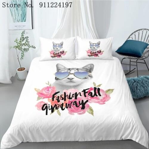 Eyeglasses Cat Duvet Cover Set Comforter Bedding Set 3D Cartoon Printing Quilt Cover Set Microfiber Bedclothes Kids Adult