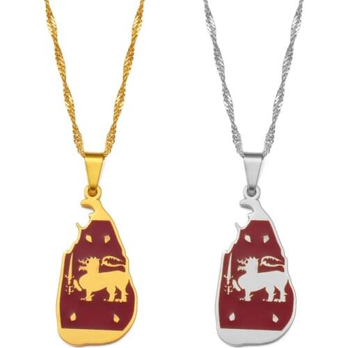 Anniyoc Sri Lanka Map and Colorful Flag Pendant Necklaces Women Girl Gold/Silver Color Charm Sri Lankan Maps Jewelry #206621