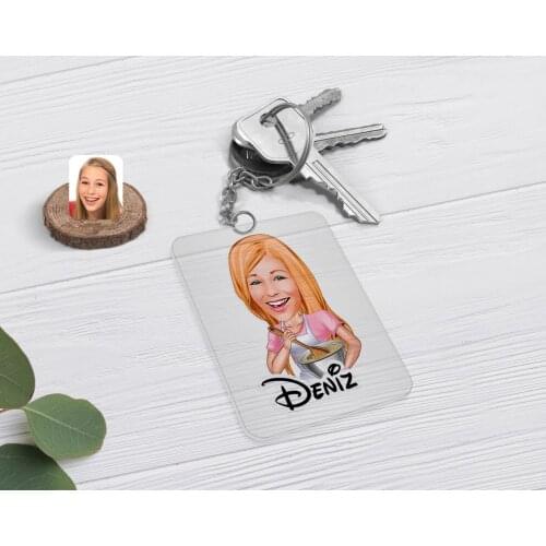 Personalized Female Chef Caricature Of Transparent Plexiglass keychain