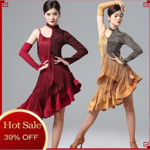 New Design Latin Dance Performance Dress Sexy Single Sleeve Tassel Fish Bone Skirt Professional Ballroom Samba Dresses DL4951