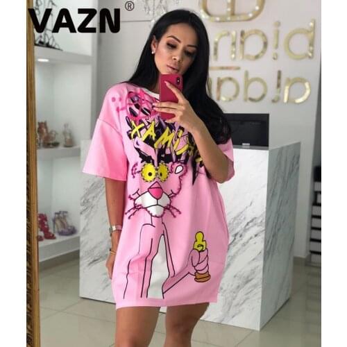 VAZN GTRS1946 Summer Cartoon 4Colors Young Print O-neck Elegant Dress 2019 New Product Young Lady Short Sleeve dress Women Dress