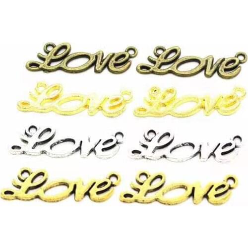 12PCS 33x10MM 4 Colors Plating Double Hanging Alloy Letter Love Charms Pendants DIY Jewelry Findings Accessories Wholesale