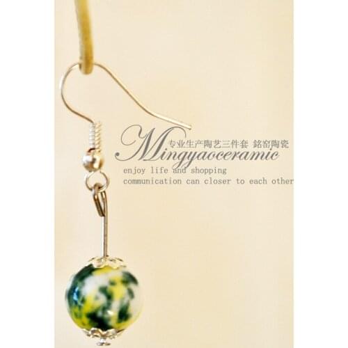 Supply Jingdezhen Ceramic Crafts yellow green glaze earrings jewelry fashion lady personality 31710