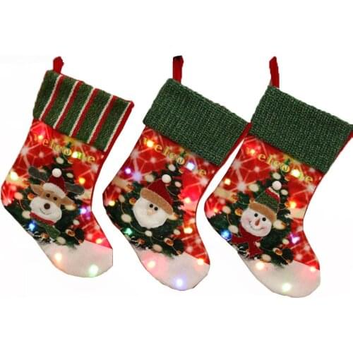 Christmas Ornaments Stockings Fabric Santa Claus Sock Navidad Gifts Kids Candy Bag Hanging Xmas Tree Ornament New Year 2022