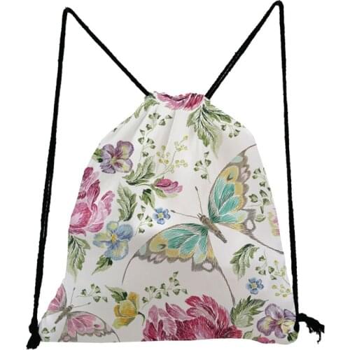 Floral Butterfly Print Backpack Preppy Softback Bag Pretty Drawstring Bag Fashion Teenage Boys Girls Bookbag Portable Travel Bag