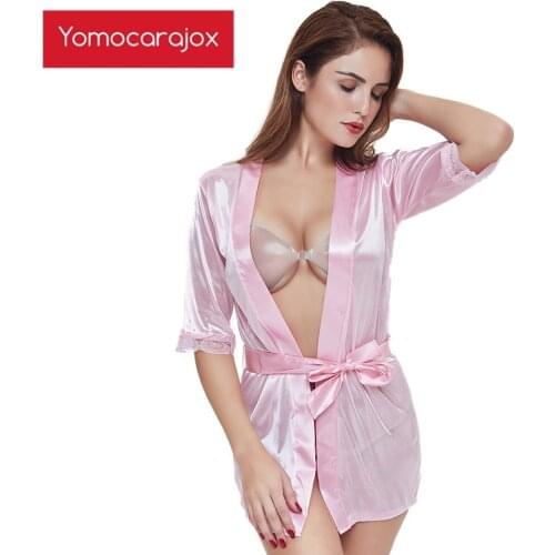 Sexy Sale Costumes Underwear Women Dress Bathrobe Silk Sleepwear Pajamas Nightdress Robes Soft Lingerie Erotic Porno Babydoll