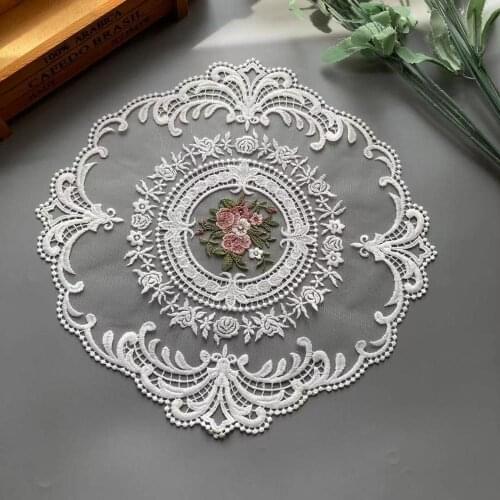 30*30 cm White Lace Flower Applique Ribbon Trim for Sofa Curtain Towel Bed Cover Trimmings Home Textiles DIY Polyester Mesh New
