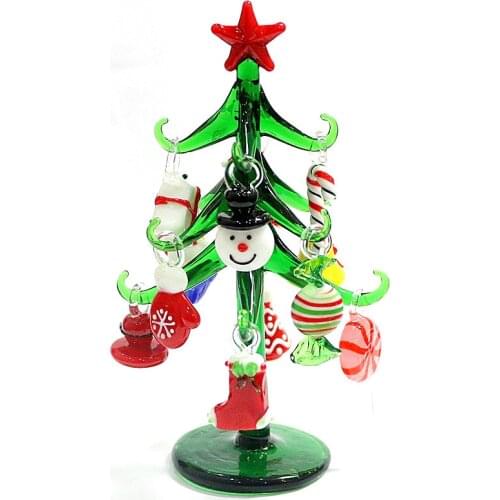 Custom Handmade Glass Christmas Tree Figurines Craft Ornaments Creative Xmas Decoration With 12pcs Cute Mini Pendant Accessories