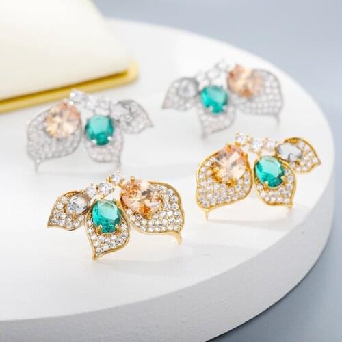 Rhinestone Butterfly Earrings For Women Zircon Crystal Wedding Stud Earrings Shinny Party Earring Female Jewelry Brincos