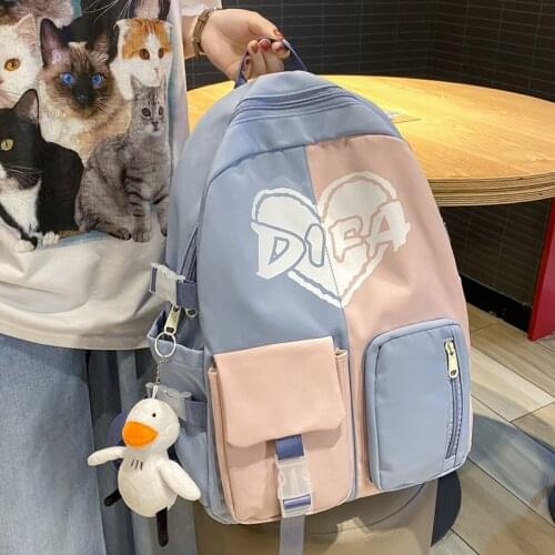 DCIMOR New Hearts Printed Waterproof Nylon Women Backpack Feamle Contrast Color Double Pocket Travel Bag Teenage Girl Schoolbag
