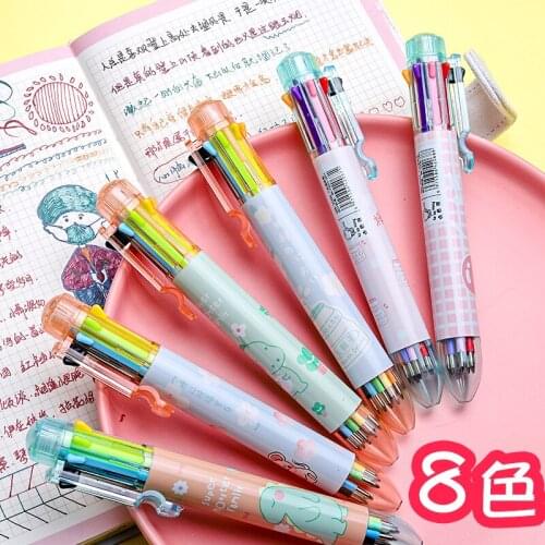 Retractable Ballpoint Pen Colored Refills School Goods Writing Pens Beautiful Korean Stationery 6 Pieces Pen Set Cute