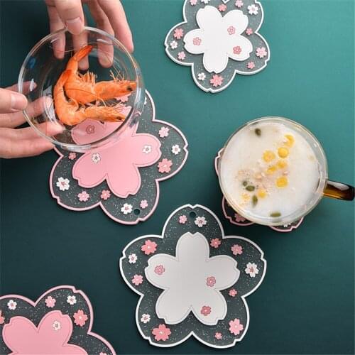 1PCS Japan Style Silica gel Cherry Blossom Heat Insulation Table Mat Family Office Anti-skid Tea Cup Milk Mug Coffee Cup Coaster