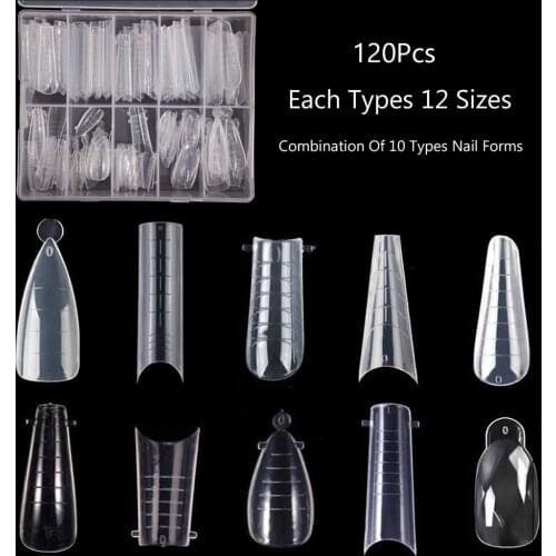 120Pcs Clear Nail Forms Nail System Quick Building Gel Mold Tips Nail Extension Form UV Gel Mold For Nail Extend