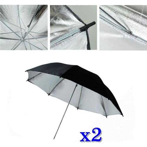 2 PCS New 33" 84cm Photography Studio Flash Strobe Black Silver Reflective Umbrella Photostudio Camera Flashlight