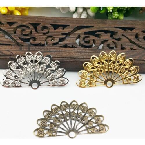 20 pcs/lot 21mmx37mm Gold color/Antique bronze/rhodium Metal Fan-shaped Flowers Slice Charms base Setting Jewelry DIY Components