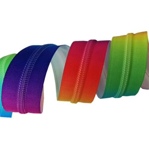 100Yards 5# Rainbow Print Nylon Zippers Plastic Gradient Colorful Zipper Head Diy Handmade Sewing Clothing Materials