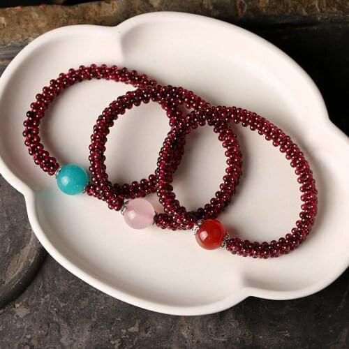 2020 New Natural Crystal Jewelry Garnet Bracelet Purple Tooth Wutianhe Stone Woven Bracelet Jewelry