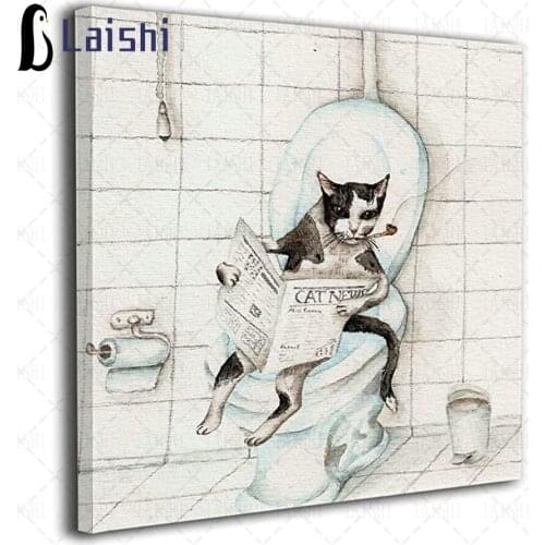 3D picture of rhinestones mosaic Funny animal cat dog toilet reading newspaper diamonds painting sale crystal beads home decor