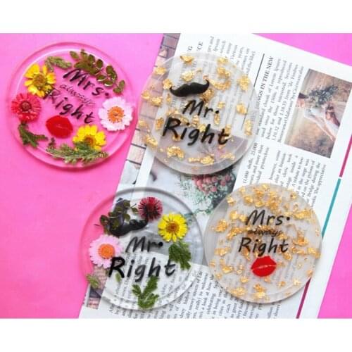A0NF Diy Crystal Tea Tray Coaster Mold Mr & Mrs Right Couple Epoxy Resin Mold Suitable Home Decoration Table Wine TrayMold