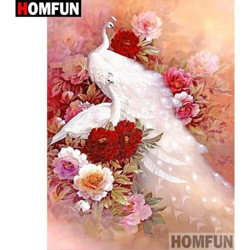HOMFUN Diy Full Square Round Drill 5D Diamond Painting Cross Stitch Diamond Embroidery "White peacock" Home Decor Gift A02667