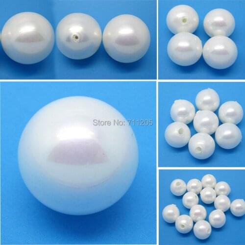 Free Shipping, 10pcs White Shell Pearl Half Drilled Round Beads ,For Jewelry making, can mixed wholesale