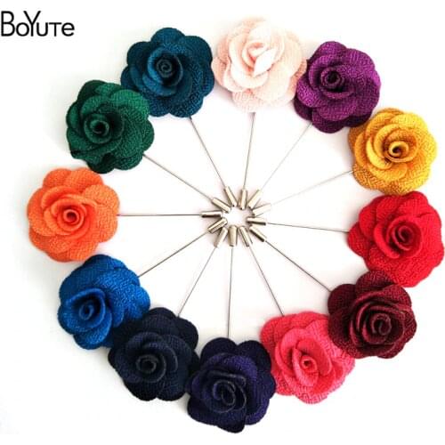 BoYuTe 22 Colors High Quality Camellia Flower Lapel Pin Brooch Men Fashion Wedding Boutonniere