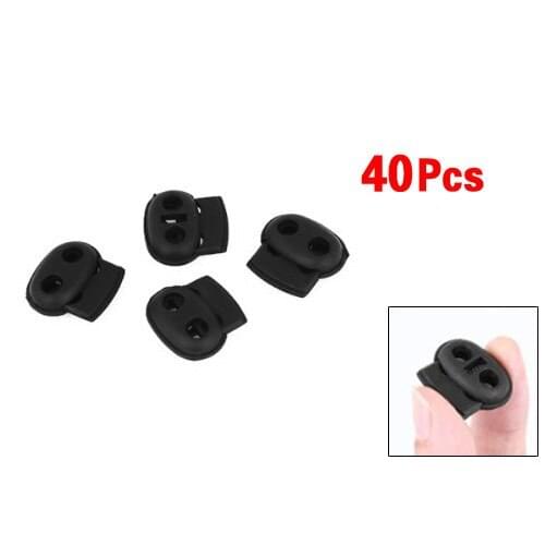 Double Hole SpRing Loaded DrawstRing Rope Cord Locks Black 40 pcs