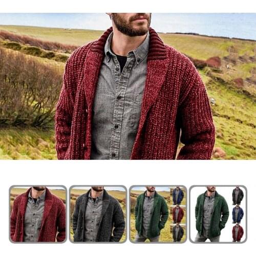 All Match Fashionable Cardigan Solid Color Sweater Jacket Pockets Male Coat Thick for Winter