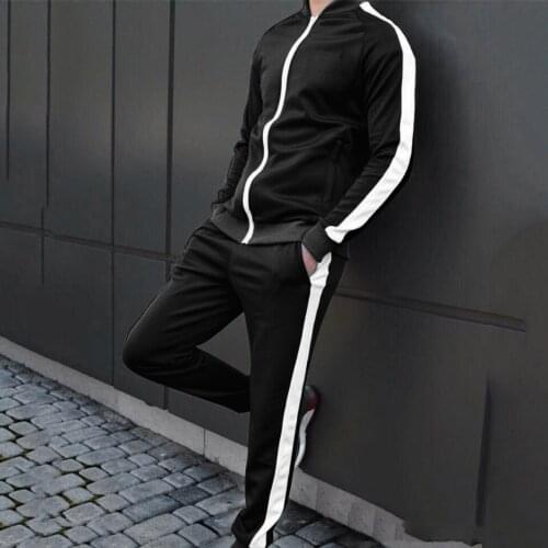 Men Sports Ses Autumn Spring Patchwork Pocket Long Sleeve Zip Up Hoodies Long Pants Sets Sweatsuit Male Sportswear Clothing Sets