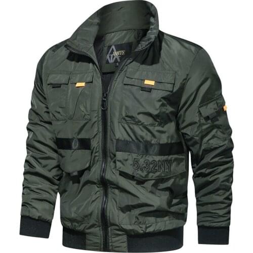 Mens Bomber Jacket Fashion Male Outdoor Stand Collar Multiple pockets Coats Casual Slim Fit Pilot Jackets Man Clothing
