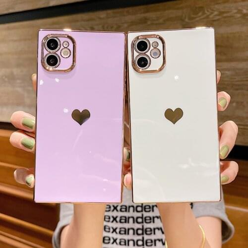 Ottwn Soft Square Love Heat Phone Case For iPhone 12 11 Pro Max Mini X XR XS Max 7 8 Plus SE2020 Electroplated Bumper Back Cover