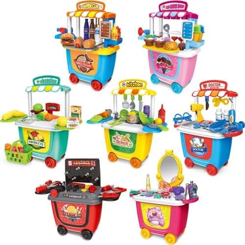 Pretend Play Toy Set BBQ Ice Cream Cart Shop Supermarket House Toy Pretend Play Set Kids Role Play Fun Toy Set
