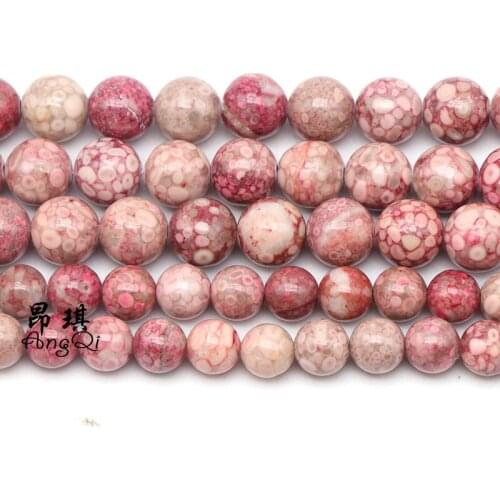 Natural Chrysanthemum Stone Coral Fossils Red Round Loose Beads 6 8 10 12MM Pick Size For Jewelry Making Bracelet Accessories