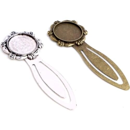 New Fashion 2pcs 20mm Inner Size Antique Silver Plated Bronze Vintage Flower Style Handmade Bookmark Cabochon Base Cameo Setting