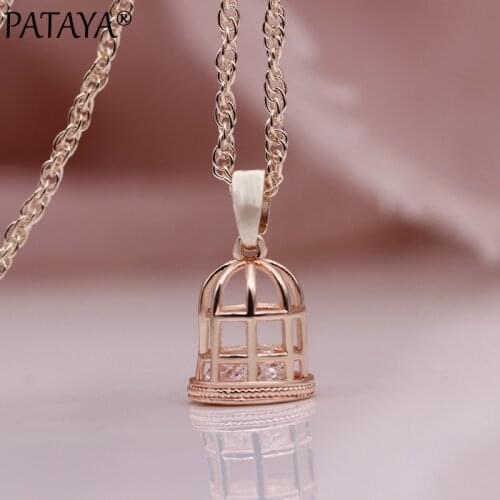 11.11 PATAYA New Long Hollow Necklaces 585 Rose Gold Natural Zircon Women Birdcage Pendants Love Fine Exclusive Fashion Jewelry