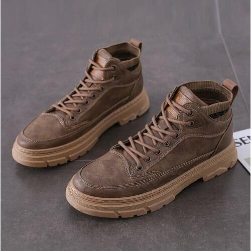 2021 Autumn And Winter New Mens Shoes British Style High-top Leather Boots Breathable Fashion Thick-Soled Casual Shoes