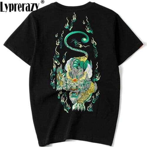 Lyprerazy Original Brand Mens T-shirt Short Sleeve Chinese Style Mascot Embroidery Cotton Street T-shirt